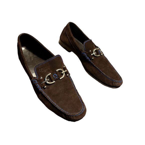 Donald J Pliner Dacio Rich Brown Suede Slip-on Loafers w/Blue Stitching Size 11M - Picture 4 of 8